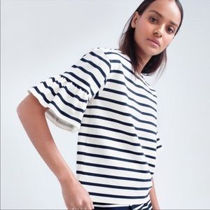 JCrew Striped Ruffle Sleeve top | XS